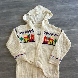 Vintage cream knit cardigan with hood and belt small